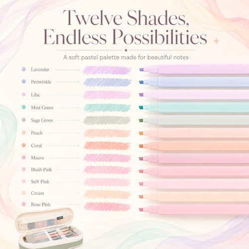 27 Pcs Aesthetic School Supplies Include 12 Pcs Aesthetic Highlighters Bible 1 Ppcs Big apacity Pen Case Bag 5 Pcs Retractable Quick Dry Gel Ink Pens 9 Pads Clear Sticky Tabs for School Office Home