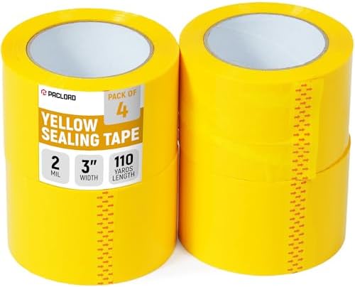 3" x 110 Yards Yellow Packing Tape, 4 Rolls - 2.0 Mil Carton Sealing Tape