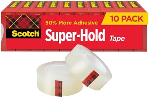 Scotch Super-Hold Tape, 10 Rolls, Transparent Finish, 50% More Adhesive, Trusted Favorite, 3/4 x 1000 Inches, Boxed (700K10)