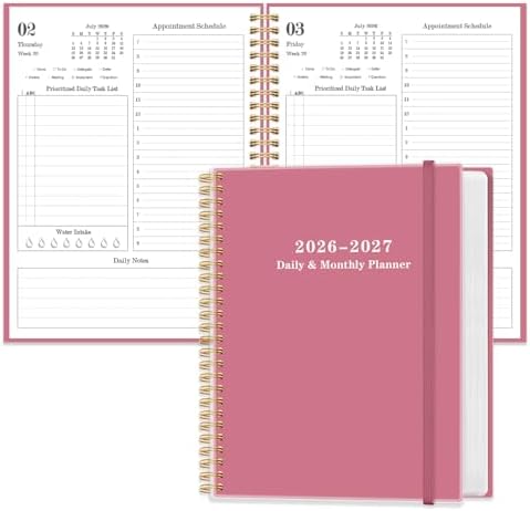 Daily Planner 2026-2027 - July 2026 to June 2027, 7" x 10", Pink