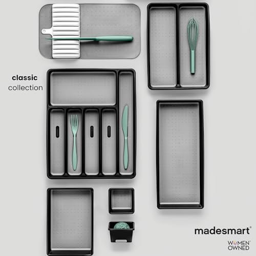 madesmart Classic 4 Compartment Drawer Organizer, Granite (Pack of 6)