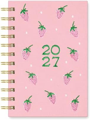 Orange Circle Studio 2027 Berry Bliss Emery Pocket Planner, 12-Month Weekly & Monthly Calendar, Spiral Bound 4.5 x 6.5 In, Pink Embroidered Cover, Compact Daily Planner Notebook for Women, Travel Size