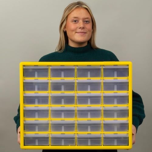 Akro-Mils 24-Drawer Plastic Storage Cabinet, 20"W x 6"D x 16"H, Yellow