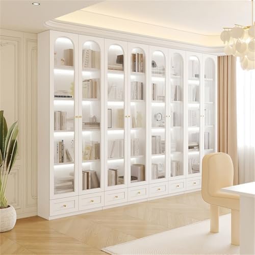 5-Layer Wood Barrister Bookcase with Multiple Drawers & Shelves Bookcase Bookshelf Integrated Home Living Room Study Cabinet Modern Display Cabinet Shelf White 126" L x 13" W x 91" H