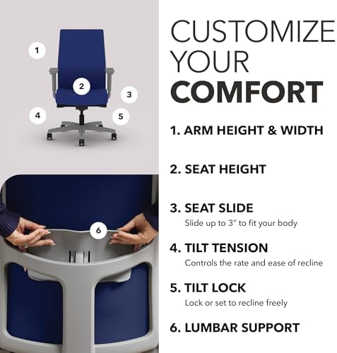 HON Ignition 2.0 Ergonomic Office Chair, Lumbar Support, Desk Chair, Cobalt