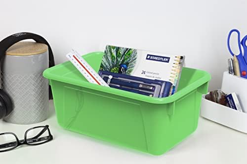 Storex Small Cubby Bins – Plastic Storage Containers for Classroom with Non-Snap Lid, 12.2 x 7.8 x 5.1 inches, Green, 5-Pack (62409A05C)
