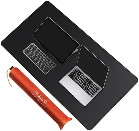 Mydours 43" x 24" XXL Large Desk Mat, PU Leather Full Desk Mouse Pad, Black
