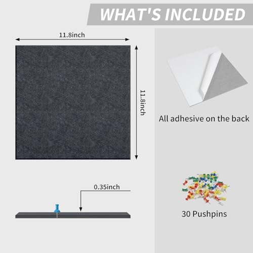 48" x 36" Cork Board Alternative, 12 Pack Felt Bulletin Board Tiles with 30 Adhesive Tabs Wall Push Pin Board for Office Classroom Bedroom Decor
