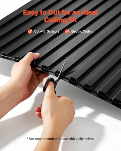 VEVOR 24 x 48 in PVC Ceiling Tiles 12-Pack 3D Black Linear Slat Panels, Smooth PVC Sheet for Drop Grid only, Impact-Resistant, Paintable Surface, Easy Cut, Modern Decorative Style for Home, Office