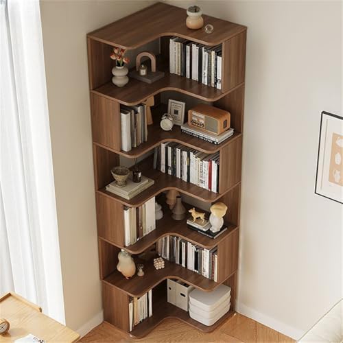 Vertical Lumber Wall Corner with 6 Shelves/5 Shelves & Closed Back Bookshelf Rack Floor Student Corner Cabinet Wall Multi-Layer Storage Cabinet Bookcase Dark Walnut 24" L x 24" W x 75" H
