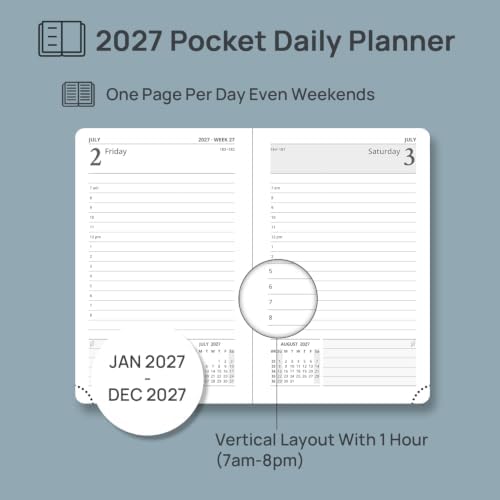 POPRUN 2027 Small Daily Planner One Page Per Day,Pocket Size Daily Calendar