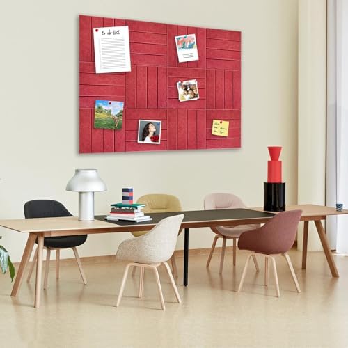 12 Pack Felt Bulletin Board, 35" x 47" Large Red Pinboard with 30 Push Pins, Square Felt Pin Board, Self-Adhesive Cork Board Tiles for Home, Office Walls, School Classroom Message Photos Display