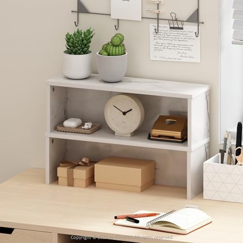 Furinno Helena Kitchen Counter Stackable Organizer Shelf, Set of 2, 18-Inch, Marble White