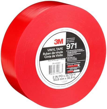 3M Durable Floor Marking Tape 971, Red, 2 in x 36 yd, 17 mil, 1 Roll