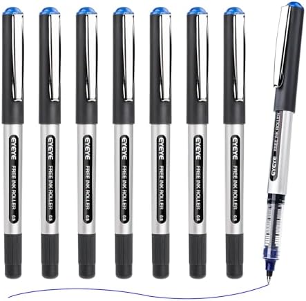 EYEYE Blue Rollerball Pen Pack of 8, 0.5mm Extra Fine Point Roller Ball Pen | Back to School Essential, Quick Drying, Liquid Ink Pens Fine Point Smooth Writing Pen for Journaling, Office Supplies