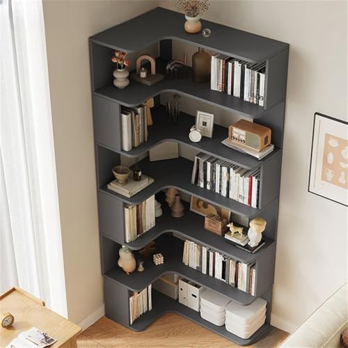 Vertical Lumber Wall Corner with 6 Shelves/5 Shelves & Closed Back Bookshelf Rack Floor Student Corner Cabinet Wall Multi-Layer Storage Cabinet Bookcase Gray 24" L x 35" W x 75" H