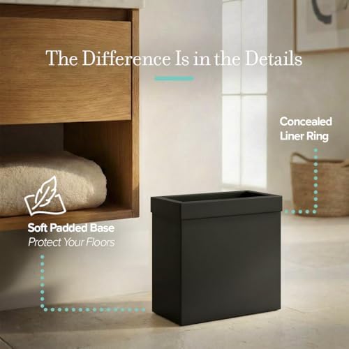 Gatco Small Bathroom Trash Can with Lid, Rectangle 3 Gallon Stainless Steel Wastebasket, Under Sink, Matte Black, for Bathroom, Bedroom, Office (1918)