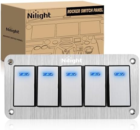 Nilight 5 Gang Rocker Switch Panel 3 Pin On Off Pre-Wired Blue LED
