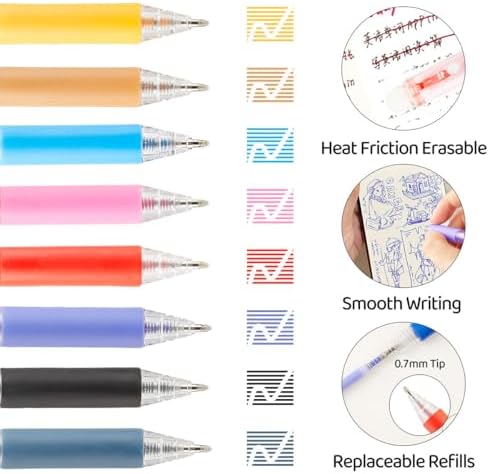 Retractable Erasable Gel Pens Clicker,Fine Point 0.7mm Smooth Writing Pens,Cute Pens For Writing Journaling Taking Notes School Office Home. (12 Colors)