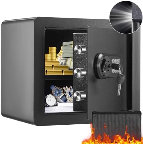 VEVOR Safe 1.2 Cubic Feet Steel Security Safe with Digital Keypad and 2 Keys, Cabinet Safe with Fire-proof Bag, Protect Cash, Gold, Jewelry, Documents for Home, Hotel, 15.8x11.8x13.8 inche