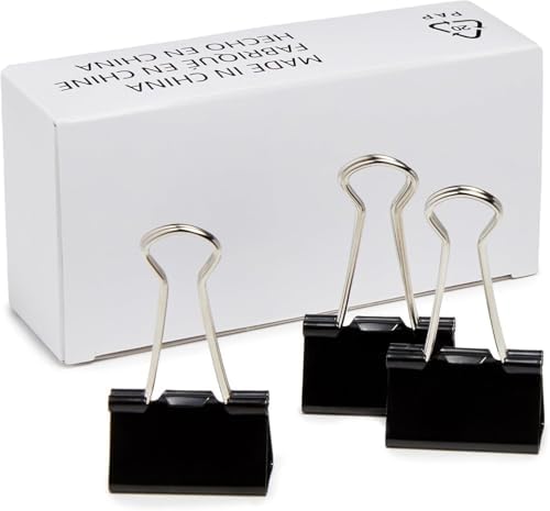 Amazon Basics Sturdy Binder Clips for Office Use, 96 Count, Medium, 1.25 in, Black (Pack of 12)