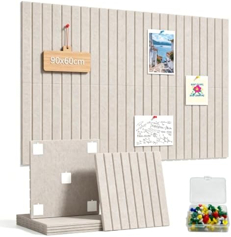 Felt Bulletin Board 36"x24" - Cork Board Alternative, 6-Pack Felt Wall Tiles with 40 Adhesive Tabs & 35 Pushpins, Pin Board for Classroom Home Office, Oatmeal