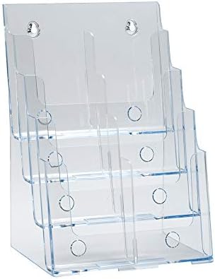 Azar Displays, 252377, Clear Four-Tier Eight-Pocket Trifold Brochure Holder, Document Holder Desk Organizer for Countertop or Wall Mount Menu Holder Display Stand for Flyers, Leaflets and Pamphlets