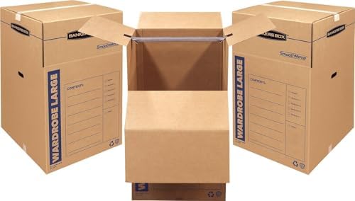 Bankers Box 3-Pack Tall Wardrobe Moving Boxes, 24" x 24" x 40"