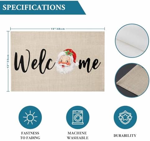 Christmas Welcome Placemats Set of 4, Santa Heat Resistant Washable Table Place Mats Farmhouse Rustic Xmas Cotton Table Linens Party Holiday Decor for Kitchen Dining Outdoor Indoor
