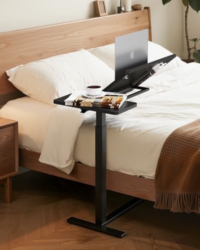 Simple Deluxe Standing Rolling Desk with Hidden Casters, Height Adjustable Pneumatic Mobile Laptop Desk, Tilting Bedside Table for Laptop, Overbed Bedside Table Hospital Home Use, Black