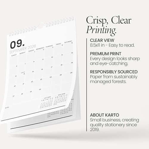 Karto Wall Calendar 2026-2027 8.5x11 in - Minimalist | July 2026 to December 2027, Vertical, Boosts Productivity, Easy Monthly Planning