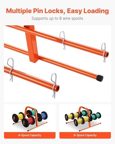 VEVOR Wire Spool Rack, 100 lbs Capacity, Smart Hand Caddy, Heavy-Duty Steel Wire Dispenser Holder for Up to 8 Spools, MAX 9.45 in Diameter, Easy Lift Design for Electrical Industrial and Retail Use