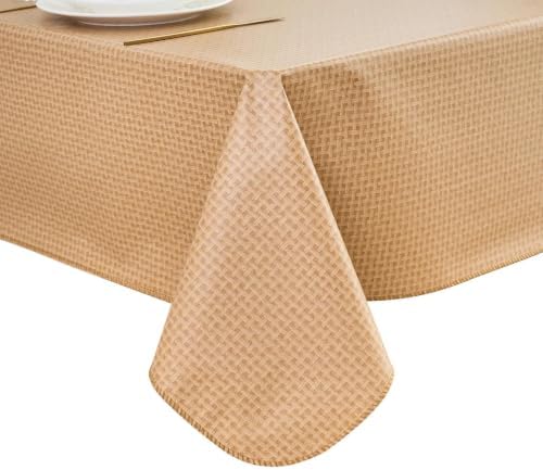 LIBERECOO Heavy Duty Vinyl Tablecloth with Flannel Backing Waterproof Oil-Proof Plastic Table Cloth Stain-Resistant Wipeable Rectangle or Square Table Cover for Indoor and Outdoor 54 x 54 Inch