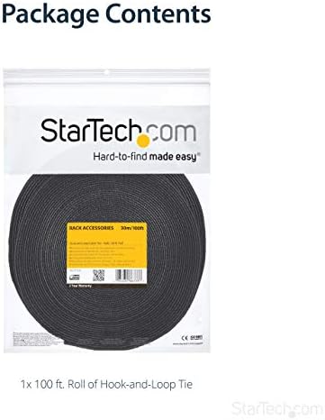 StarTech.com 100ft. Hook and Loop Roll - Cut-to-Size Reusable Cable Ties - Bulk Industrial Wire Fastener Tape - Adjustable Fabric Wraps - Black (HKLP100)