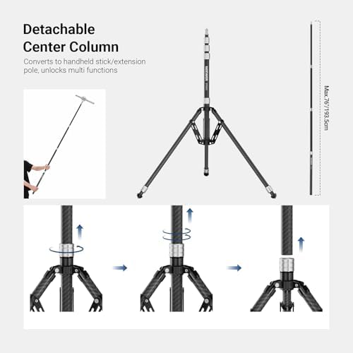NEEWER Carbon Fiber Tripod Stand w Reversible Legs, 35"-102" Portable Lightweight Photography Light Stand for Strobe Softbox Ring Light Action Cam DSLR Streaming Recording, 6.6lb/3kg Max Load, ST260C