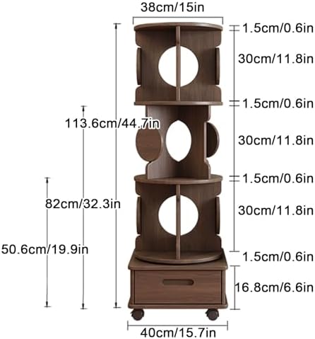 Small Bookshelf with Storage Drawer for Small Spaces Corner Rotating Bookshelf 360 Display 2-4 Tier Revolving Bookcase with Brake Wheels for Bedroom Living Room Study Room ( Color : Wood , Size : Thre