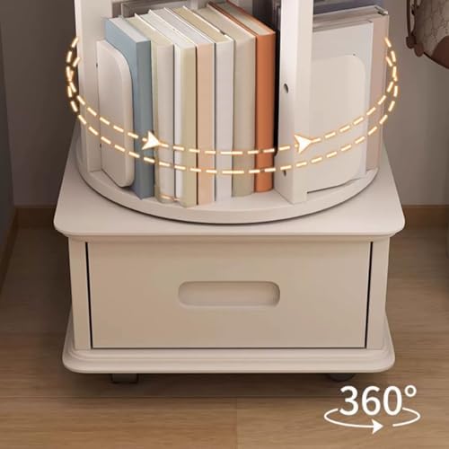 GAMAK Small Bookshelf with Storage for Kids 2-4 Tier Rotating Bookshelf with Brake Wheels 360° Display Wood Book Shelf Organizer for Bedroom Living Room Study Room (Size : Three)