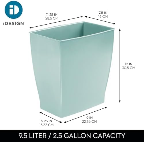 iDesign Small Plastic Bathroom Trash Can, Slim Rectangle Soft Aqua Blue