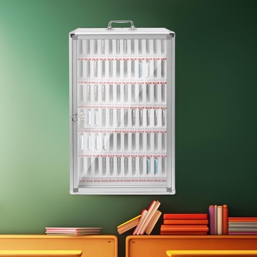 72 Slots Aluminum Alloy Pocket Chart Storage Cabinet,Cell Phones Storage Cabinet,Wall-Mounted with a Locked,Can be Carried by Hand