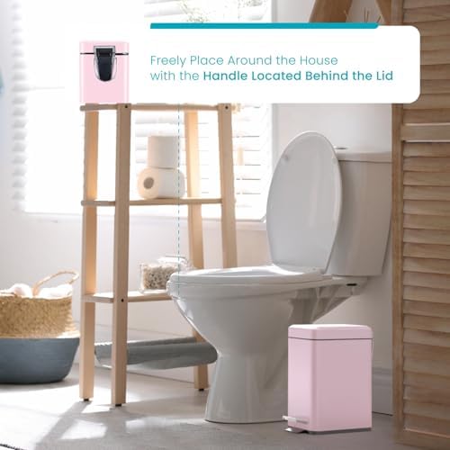Home Zone Living 2-Pack 1.3 Gallon Small Pink Bathroom Trash Can with Lid and Step Pedal, Stainless Steel Wastebasket with Slim Design for Home and Office, 5 Liters