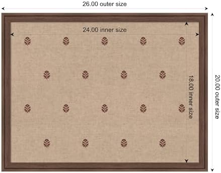 Kate and Laurel Framed Fabric Pinboard 26 x 20, Red Botanical Block Print Printed Linen Classic Bulletin Board for Use as a Vision Board or Wall Organization, Florence Medium Brown Frame