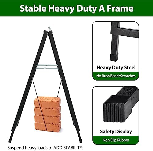 A Frame Sidewalk Sign 24 x 36 Inch Outdoor, Double-Sided Folding Sandwich Board with Handle, Heavy Duty Metal Slide-in A-Frame for Business, Advertising, Party, with 2 Plastic Boards