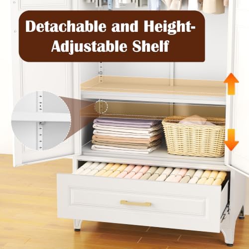 SteeLoong 86”H Metal Wardrobe Cabinet,Armoire Wardrobe Closet with Drawer