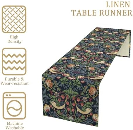 William Morris Blue Strawberry Thief Floral Table Runner Vintage Botanical Flowers Table Runner for Dining Table Decor 13 x 70 Inch