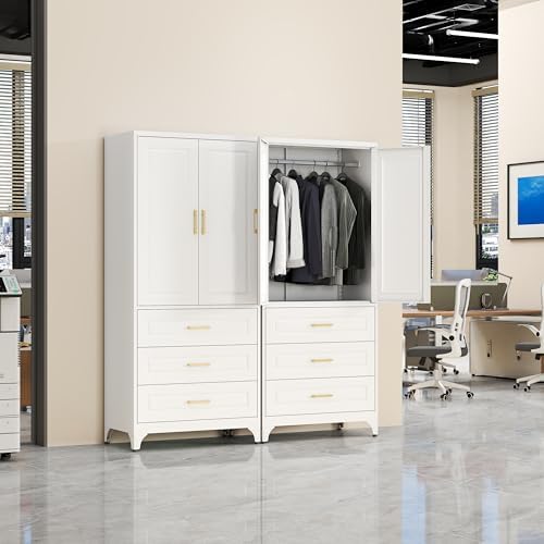 SteeLoong 71" Metal Wardrobe Cabinet,Armoire Wardrobe Closet with 3 Drawer