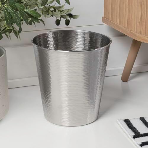 happimess Remi 2.1 Gal Textured Steel Wastebasket, Brushed Steel, Set of 2