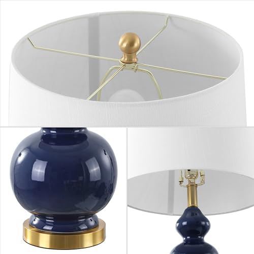 JONATHAN Y Bowen 27.5" Ceramic Triple Gourd Table Lamp, Navy/Brass Gold