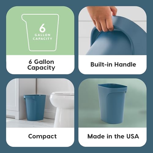 IRIS USA Small Trash Can |Made in USA| 6 Gallon/24 Qt (3-Pack) - Navy