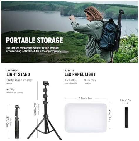 NEEWER Basics 2 Pack LED Video Light Panel Lighting Kit, Bi Color Dimmable Portable Studio Lights with Stands & Filters, 3200K-5600K 750lux CRI95 for Video Recording Live Streaming Photography, BP66