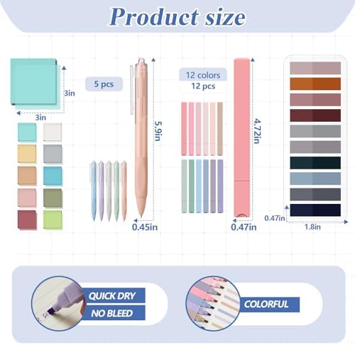 Jutom 39 Pcs Aesthetic Book Annotation Kit,Black,Cute Style